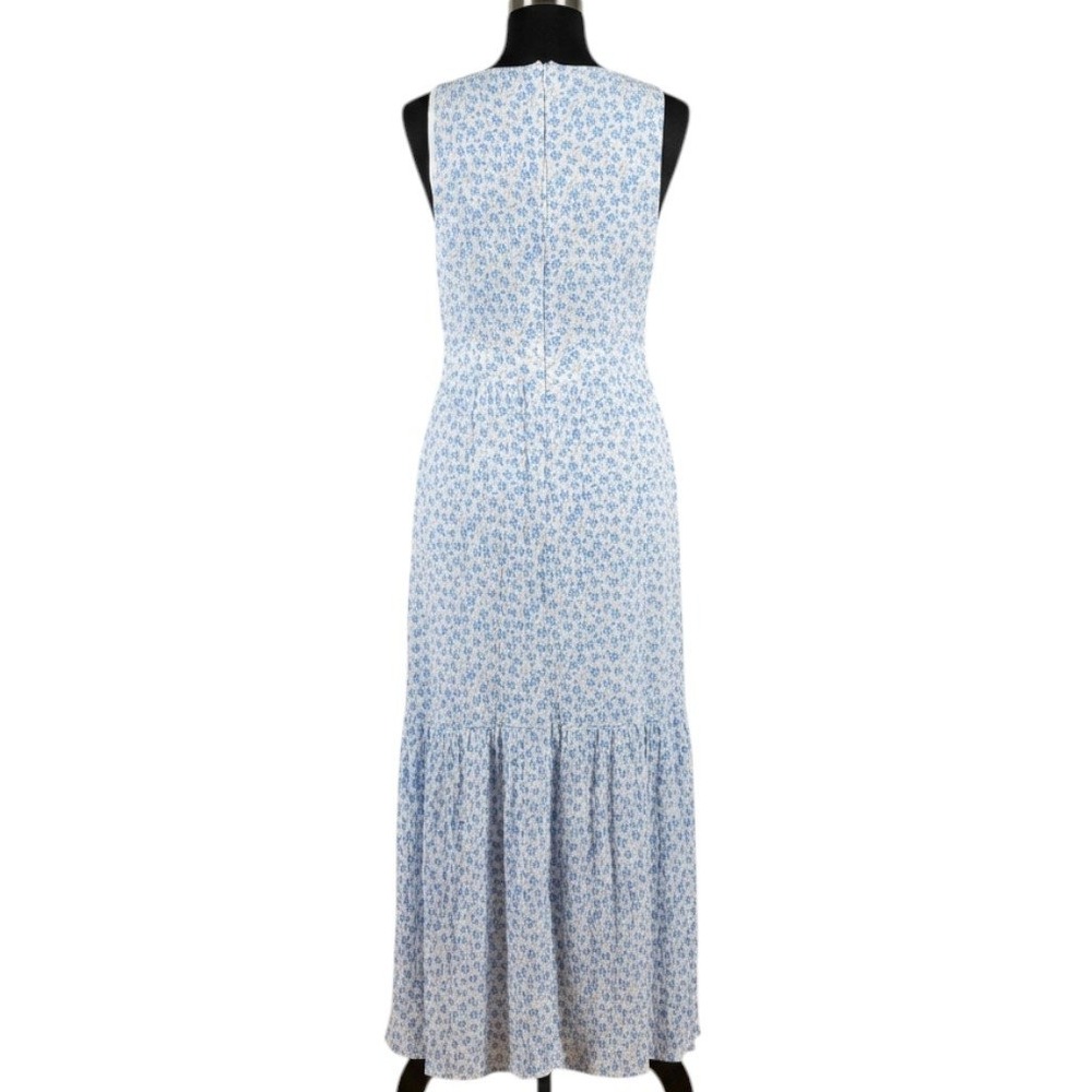 LULUS Midi Dress XL Blue Floral Tie Front Cutout High Low Ruffle Clean Girl - Picture 4 of 6